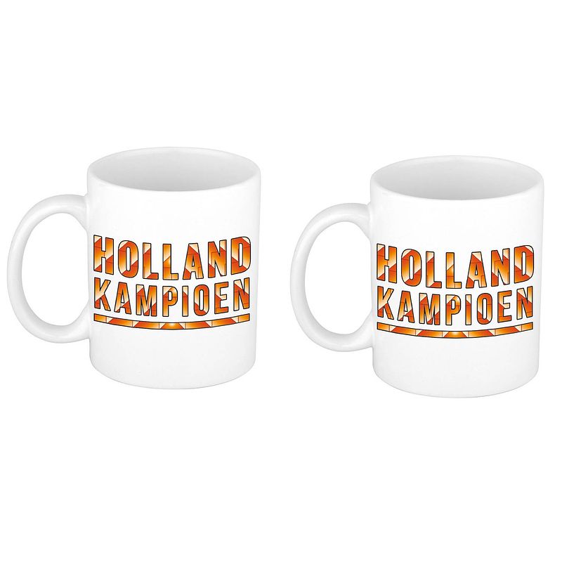 Foto van 2x stuks holland kampioen mok/ beker wit 300 ml - feest mokken