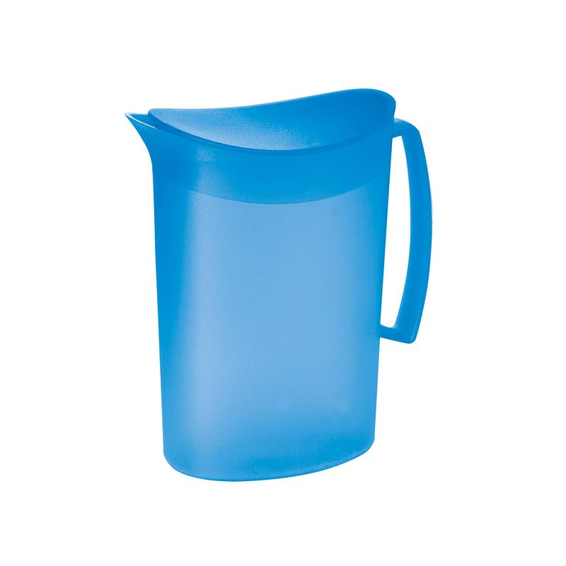 Foto van Juypal schenkkan/waterkan - blauw - 2 liter - kunststof - l20 x h23 cm - met deksel - schenkkannen