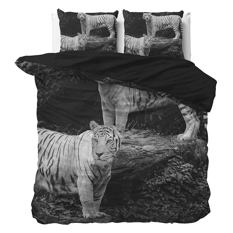 Foto van Dekbedovertrek tigers - eenpersoons (140x200 cm) - grijs katoen - dessin: dieren - sleeptime - dekbed-discounter.nl