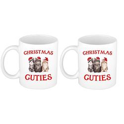 Foto van 2x stuks christmas cuties kerstcadeau kerstmokken met kittens 300 ml - bekers