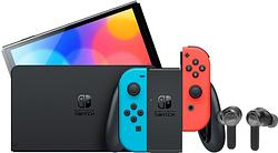 Foto van Nintendo switch oled rood/blauw + jbl quantum tws