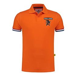 Foto van Holland fan polo t-shirt oranje luxe kwaliteit met leeuw - 200 grams katoen - heren s - feestshirts