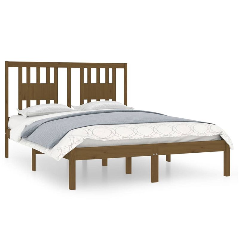 Foto van The living store houten bedframe - massief grenenhout - 195.5x146x100 cm - honingbruin