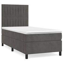 Foto van The living store boxspringbed - donkergrijs - 203 x 90 x 118/128 cm - fluweel - verstelbaar hoofdbord - pocketvering