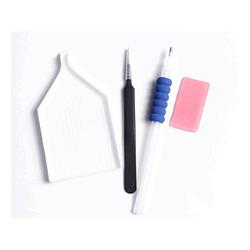 Foto van Diamond painting ergonomische soft grip tools setje - pincet - plastic bakje - wax - pen