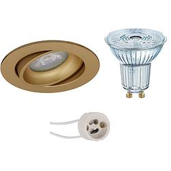 Foto van Led spot set - osram parathom par16 927 36d - pragmi delton pro - gu10 fitting - dimbaar - inbouw rond - mat goud - 3.7w