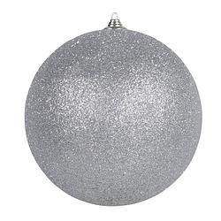 Foto van 1x zilveren grote kerstballen met glitter kunststof 18 cm - kerstbal