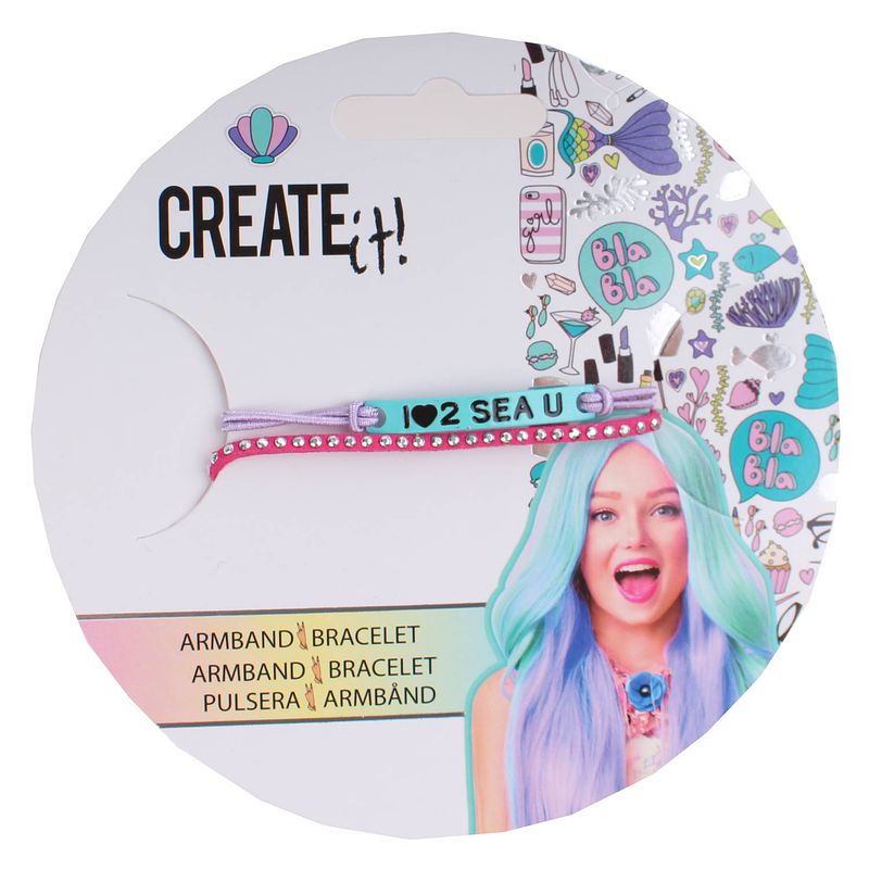 Foto van Create it! armbandje met bedeltjes blauw/paars/roze
