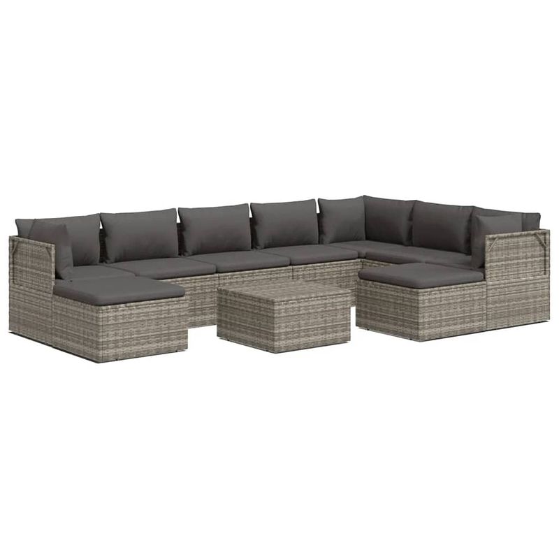 Foto van Vidaxl 10-delige loungeset met kussens poly rattan grijs