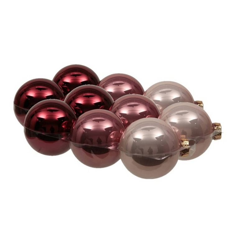 Foto van 12x stuks glazen kerstballen roze tinten 8 cm glans - kerstbal