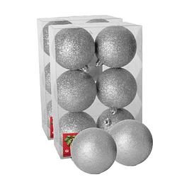 Foto van 12x stuks kerstballen zilver glitters kunststof 4 cm - kerstbal