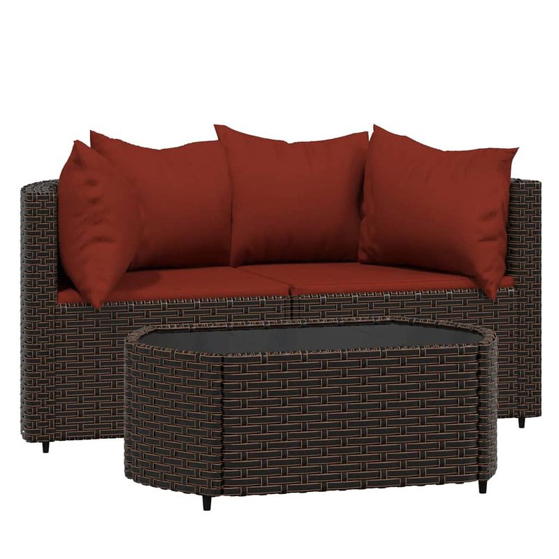 Foto van Vidaxl 3-delige loungeset met kussens poly rattan bruin