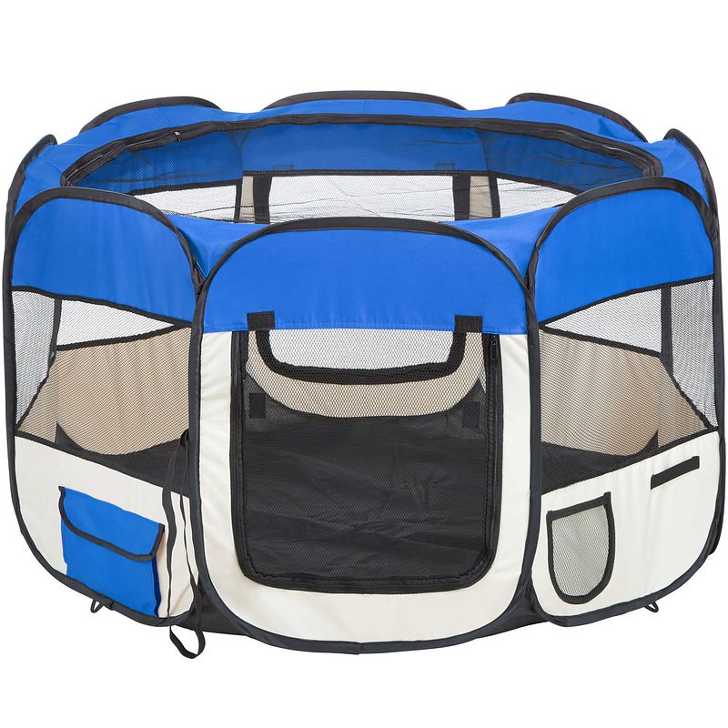 Foto van Opvouwbare puppyren puppytent - blauw - 125x115x64 cm