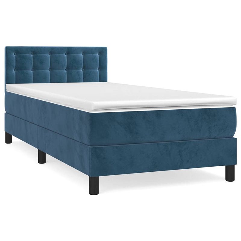 Foto van The living store boxspringbed - donkerblauw - 203 x 90 x 78/88 cm - fluwelen stof - verstelbaar hoofdbord -