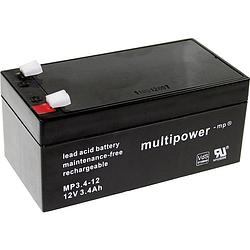 Foto van Multipower pb-12-3,4-4,8 loodaccu 12 v 3.4 ah loodvlies (agm) (b x h x d) 134 x 66.5 x 67 mm kabelschoen 4.8 mm onderhoudsvrij, geringe zelfontlading,