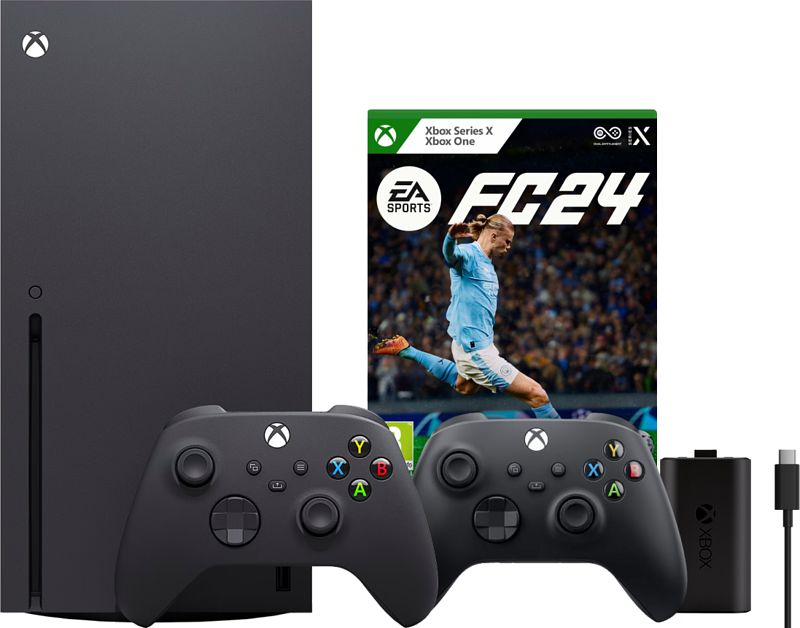 Foto van Xbox series x + ea sports fc 24 + tweede controller zwart + play & charge kit