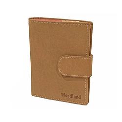 Foto van Woodland leren billfold portemonnee staand model met sluitclip cognac