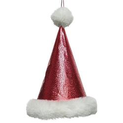 Foto van 1x kersthangers figuurtjes glitter kerstmuts 17 cm - kersthangers