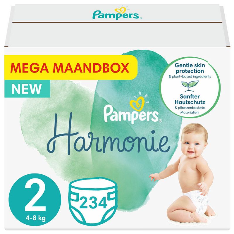 Foto van Pampers - harmonie / pure - maat 2 - mega maandbox - 234 luiers