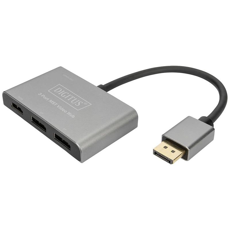 Foto van Digitus ds-45336 hdmi / displayport adapter [3x displayport - 1x hdmi-bus] zwart, grijs geschikt voor hdmi, high speed hdmi, zonder laadbus, ultra hd-hdmi, met