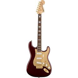 Foto van Squier 40th anniversary stratocaster gold edition il ruby red metallic elektrische gitaar