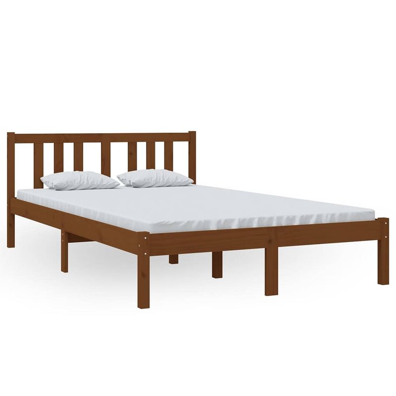 Foto van The living store houten bedframe - 205.5 x 125.5 x 69.5 cm - honingbruin - massief grenenhout - multiplex lattenbodem