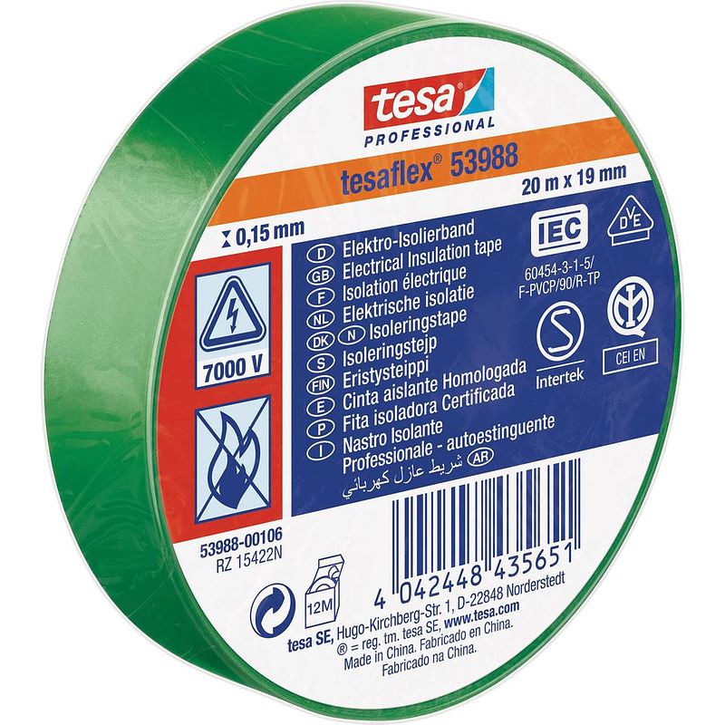 Foto van Tesa tesa 53988-00106-00 isolatietape tesa professional groen (l x b) 20 m x 19 mm 1 stuk(s)