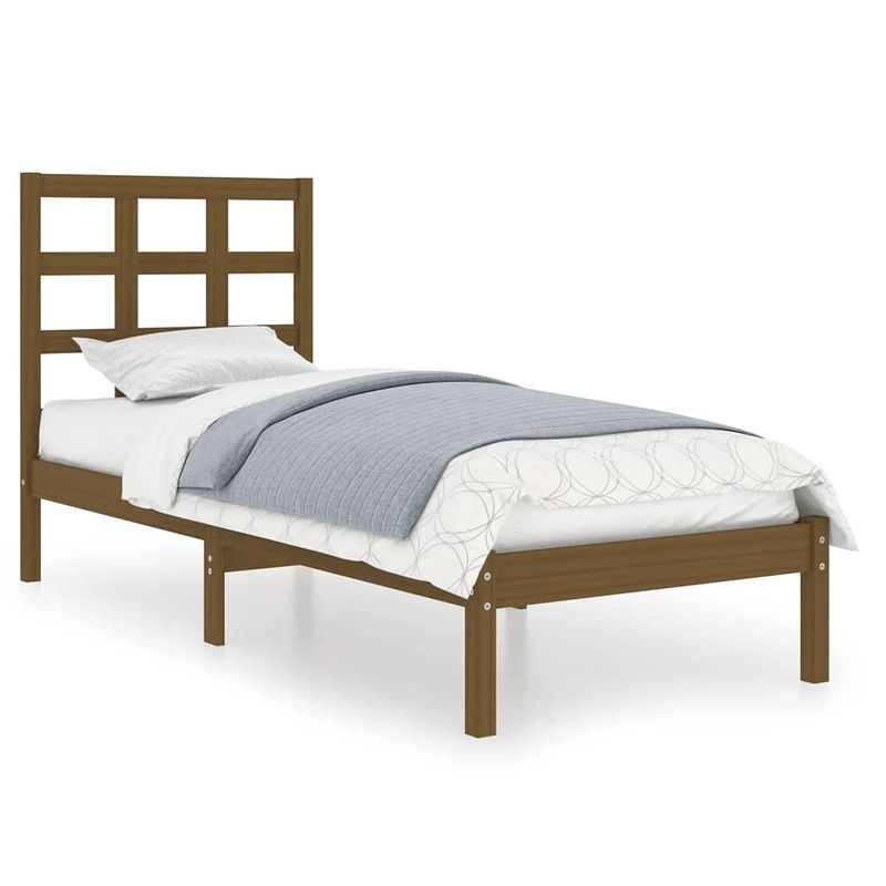 Foto van The living store bedframe - grenen - 205.5 x 95.5 x 31 cm - honingbruin