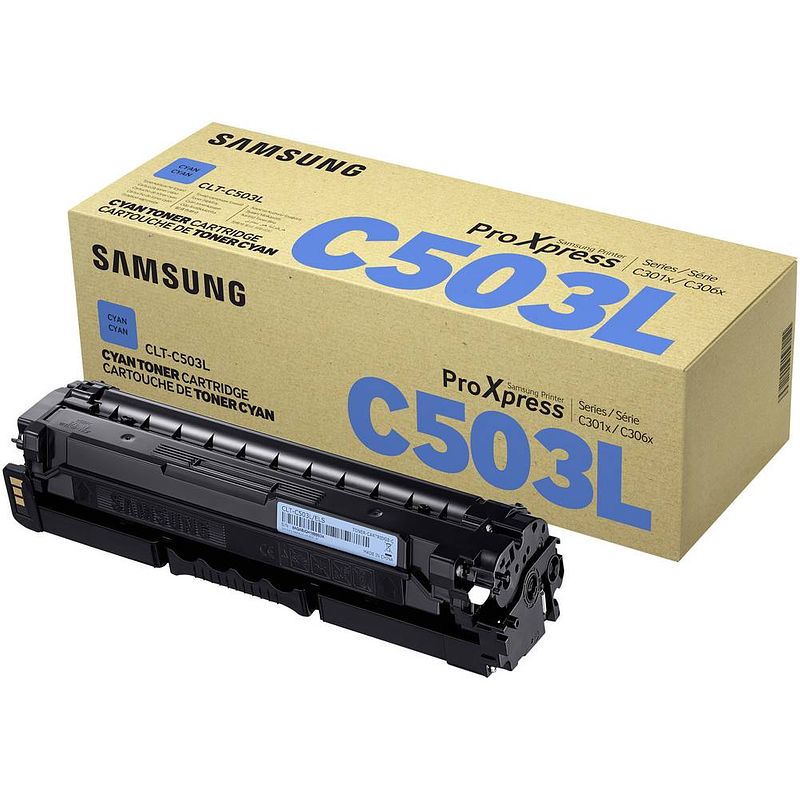 Foto van Samsung clt-c503l cyaan tonercartridge met hoog rendement (su014a) voor sl-c3010nd c3060fr