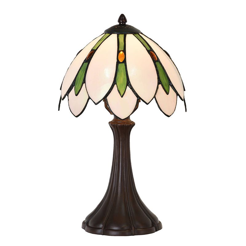 Foto van Lumilamp tiffany tafellamp ø 25x42 cm wit groen glas tiffany bureaulamp wit tiffany bureaulamp