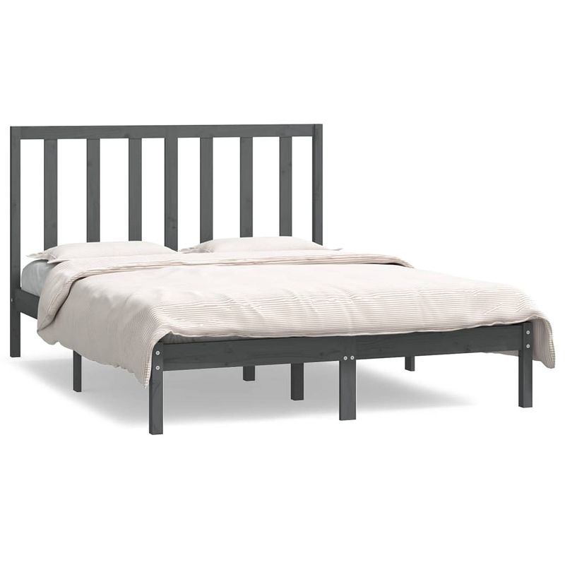 Foto van The living store bedframe - grenenhout - grijs - 195.5 x 145.5 x 31 cm - comfortabel hoofdeinde