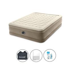 Foto van Intex luchtbedset- 2-persoons - 152 x 203 x 46 cm - beige - met ingebouwde pomp + hoeslaken wit + reparatieset