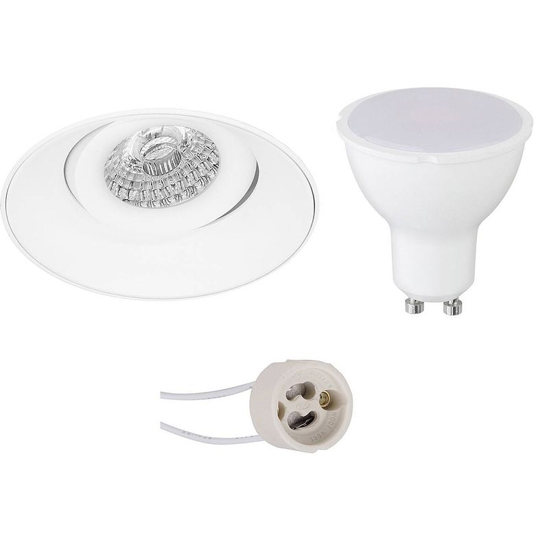 Foto van Led spot set - aigi - pragmi nivas pro - gu10 fitting - inbouw rond - mat wit - 8w - helder/koud wit 6400k - trimless -