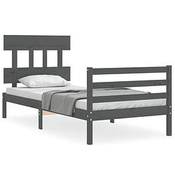 Foto van The living store bedframe massief grenenhout - grijs - 205.5 x 105.5 x 81 cm - multiplex lattenbodem