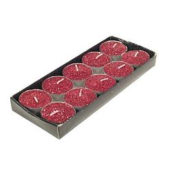 Foto van Gerim waxinelichtjes kaarsjes- 10x - rood glitters 3,5 cm - waxinelichtjes