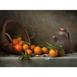 Foto van Spatscherm gevallen mand met mandarijnen - 120x80 cm