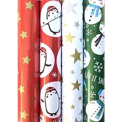 Foto van Assortiment kerstpapier cadeaupapier inpakpapier voor kerstmis ho704 - 3 meter x 100 cm - 4 rollen