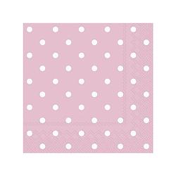 Foto van 60x polka dot 3-laags servetten licht roze met witte stippen 33 x 33 cm - feestservetten