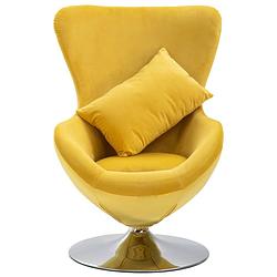 Foto van The living store eivormige stoel - fauteuil - 64 x 64 x 86 cm - geel - fluweel