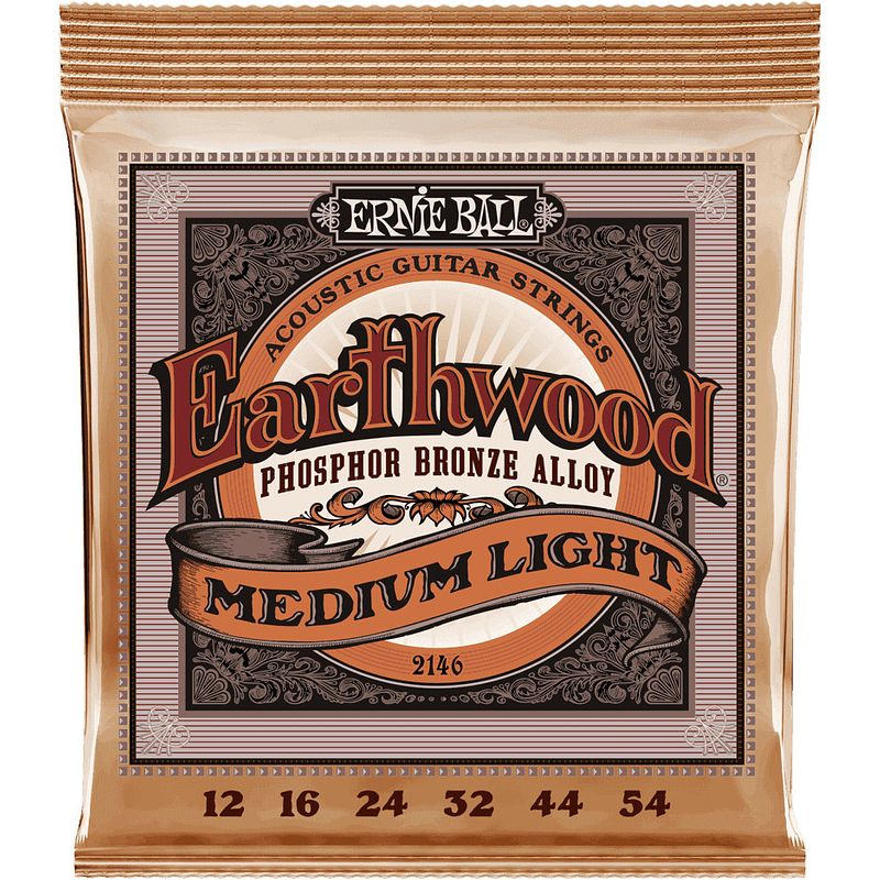 Foto van Ernie ball 2146 earthwood phosphor bronze alloy medium light 012 - 054 snarenset voor westerngitaar