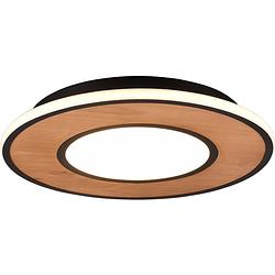 Foto van Led plafondlamp - trion dirkon - 37w - warm wit 3000k - dimbaar - rond - mat bruin/zwart - hout