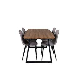 Foto van Incanabl eethoek eetkamertafel udtræksbord længde cm 160 / 200 el hout decor en 4 polar eetkamerstal grijs, zwart.