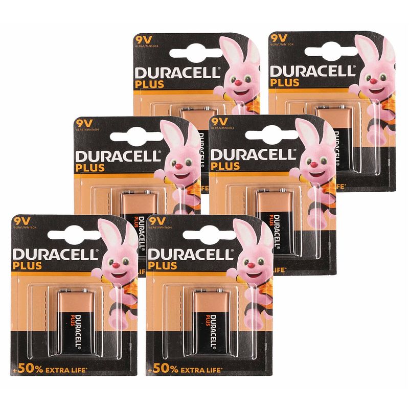 Foto van 6x duracell batterij 9 volt blok - batterij 9v blok