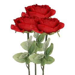 Foto van Top art kunstbloem roos diana - 3x - rood - 36 cm - kunststof steel - decoratie bloemen - kunstbloemen