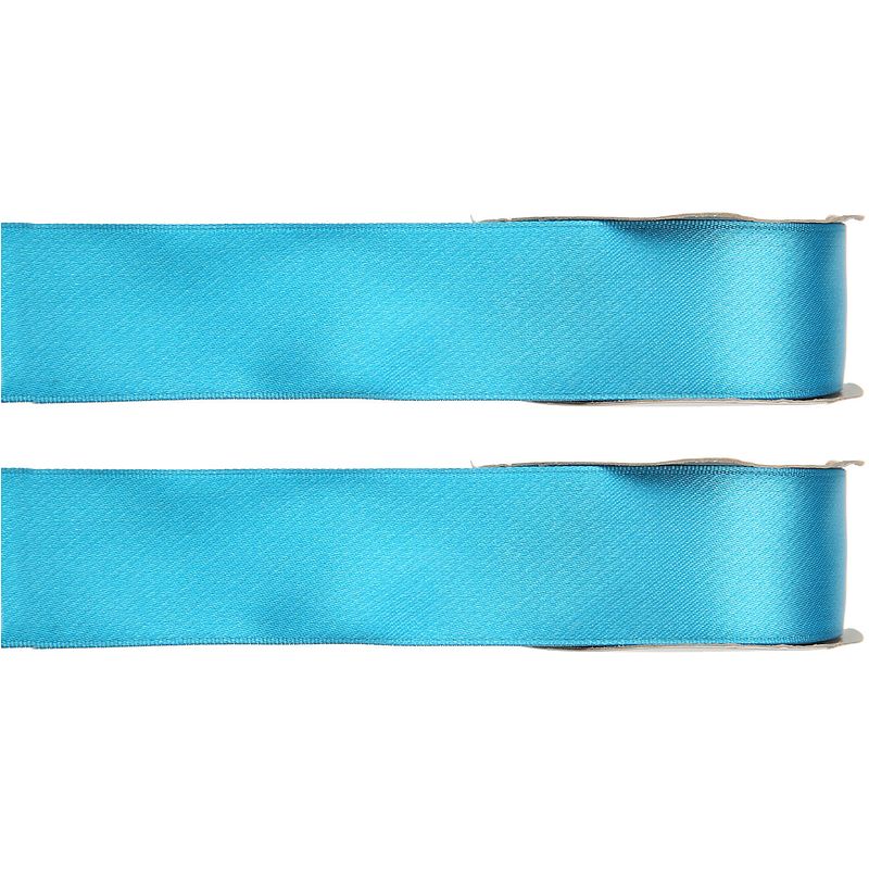 Foto van 2x hobby/decoratie turquoise satijnen sierlinten 1,5 cm/15 mm x 25 meter - cadeaulinten