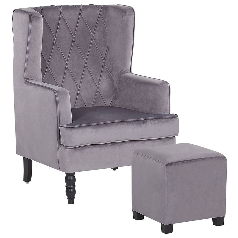 Foto van Beliani sandset - fauteuil met hocker-grijs-fluweel