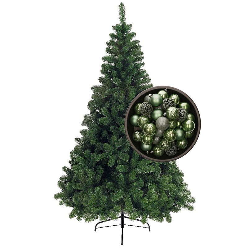 Foto van Bellatio decorations kunst kerstboom 240 cm met kerstballen salie groen - kunstkerstboom