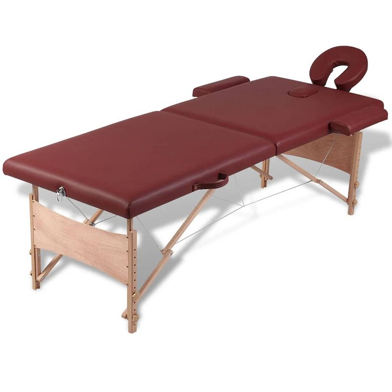 Foto van Inklapbare massagetafel 2 zones met houten frame (rood)