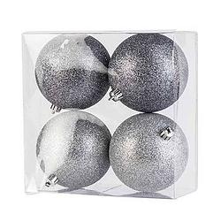 Foto van 4x kunststof kerstballen glitter zilver 10 cm kerstboom versiering/decoratie - kerstbal