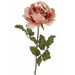 Foto van Top art kunstbloem roos glamour - zalm met goudkleur - satijn - 61 cm - kunststof steel - decoratie bloemen - kunstbloem